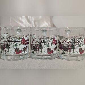 Vintage Libbey Christmas Mugs - Winter Village Scene, Set of 3